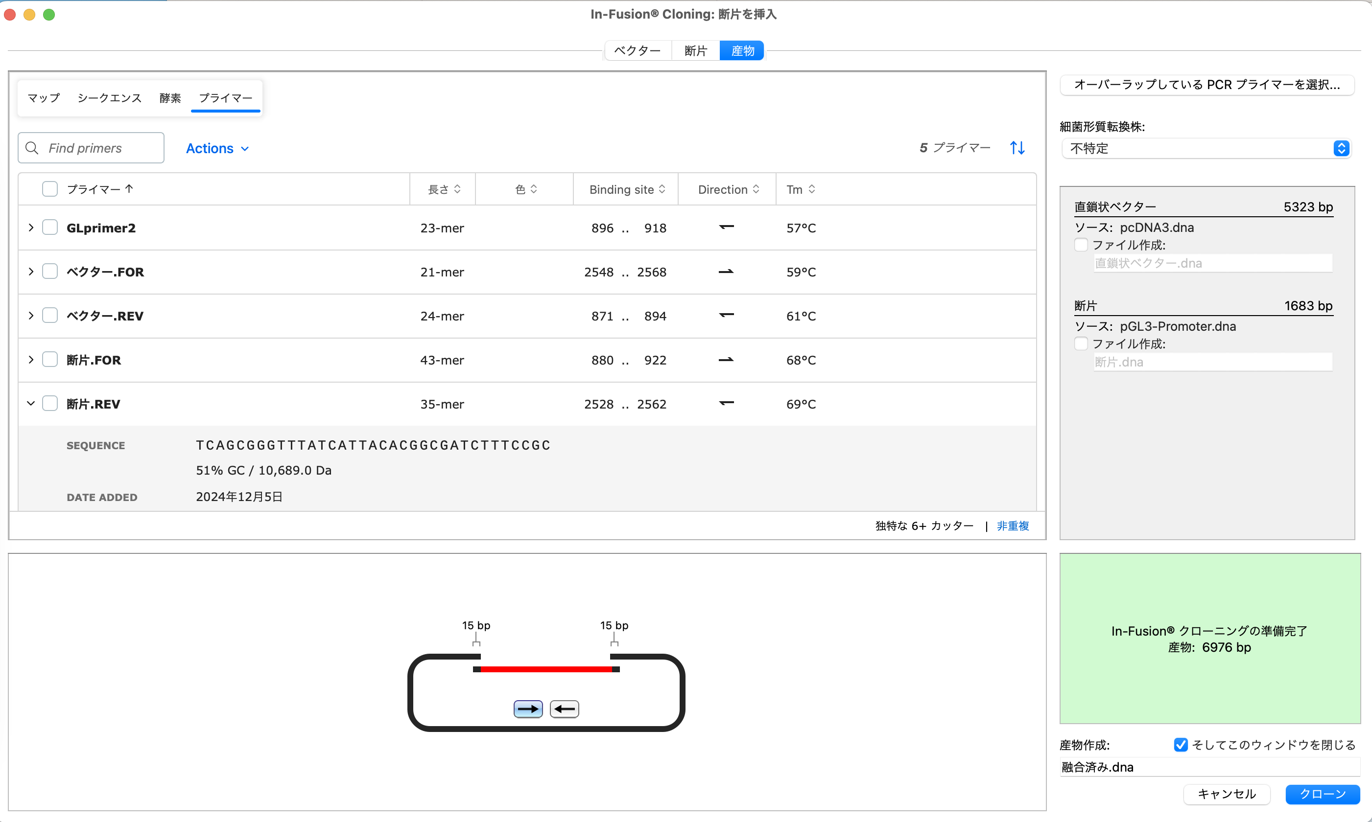 SnapGene In-Fusion®クローニング_産物_産物作成