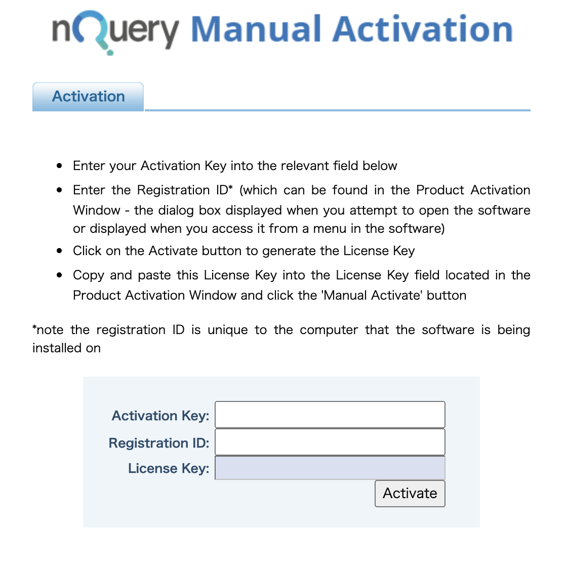 nQUery Manual Activation